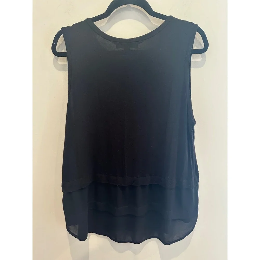Michael Kors Womens XL Black Mixed Media Tiered Chiffon Hem Tank Top